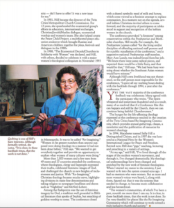 Article about and photo of Sally Hill in the Macalester Today August 1998