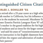 Text about Charles Schiller receiving the Distinguished Citizen Citation in 2001