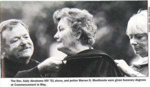 Photo of Sally Hill, President McPherson, and one other person, as Hill receives an honorary degree at Commencement 2003