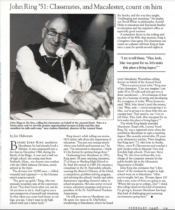 Photo and profile of John Ring, in Macalester Today February 1996
