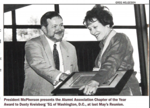 Winter 2002 Alumni Assoc. Chapter of Year Award to Class of 1951, Dusty Kreisberg Accepts at Reunion