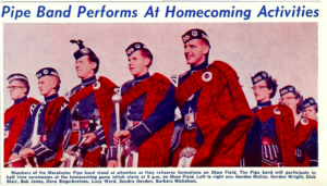 The Mac Weekly 10/18/1957 Pipe Band at Homecoming