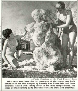 The Mac Weekly 3/6/1959 Last Snowman Built by Women in Swimsuits