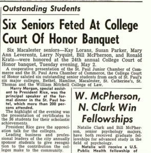 The Mac Weekly 5/5/1961 Students Celebrated for Scholastic Achievements at College Court of Honor Banquet