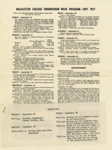 Orientation Week Program September 1957