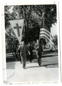 Commencement 1961 procession with flags