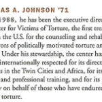 Blurb about Douglas Johnson '71, executive director of the Center for Victims of Torture