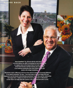 Photo spread featuring Jerry Crawford '71 with wife Linda in his Des Moines law office