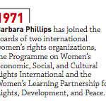 Barbara Phillips '71 has joined the boards of two international women's rights organizations