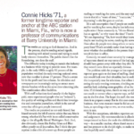 Connie Hicks '71, former longtime reporter, professor of communications at Barry University in Miami