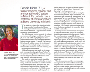 Connie Hicks '71, former longtime reporter, professor of communications at Barry University in Miami