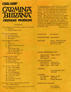Program for Carmina Burana 1969-70