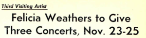 Headline, "Felicia Weathers to Give Three Concerts, Nov. 23-25" in The Mac Weekly 11/22/1968