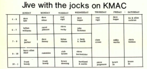 KMAC radio show schedule in The Mac Weekly 3/12/1971
