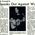 Photo of Joan Baez with headline, "Draft Cards Turned In; Baez Speaks Out Against War" in The Mac Weekly 3/15/1968