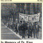 Image of march with headline, "In Memory of Dr. King" in The Mac Weekly 4/19/1968