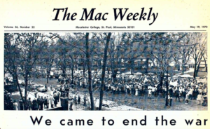 Headline of The Mac Weekly 5/19/1970 with photo of march on Summit Avenue