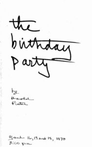 Cover of the program for The Birthday Party 1970