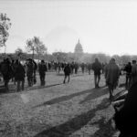 Large crowds of people heading towards the Capital building at the March on Washington, November 1969