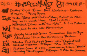 Homecoming Week Activities Schedule 1969