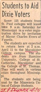 Students Aid Voter Registration Drive in Fayette, Mississippi - article from the St. Paul Dispatch 1 April 1971