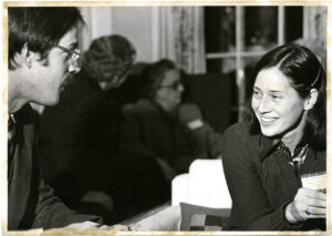 Candid photo including Sara Church, at the Alumni Fund kick-off event 10/18/1977