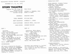Theater Story Theatre Program & Cast 1974