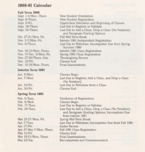 Academic Calendar 1980-81