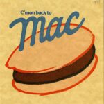 Illustration of hamburger "C'mon back to Mac"