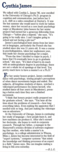 Excerpt of Mac Today 1996 mentioning Cynthia James Class of 1986