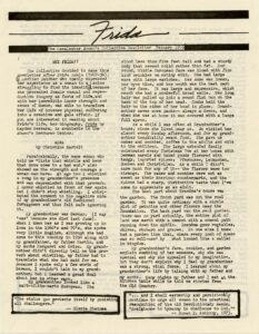 The Macalester Women's Collective Newsletter titled "Frida" from February 1985