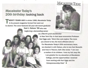 20th Anniversary of Macalester Today in 2006 featuring story on Kari J Nelson class of 1986