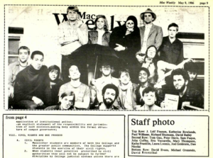 Photo of the Mac Weekly staff in spring of 1986