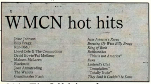 Mac Weekly published WMCN hot hits from spring 1985