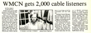 Article with headline WMCN gets 2,000 cable listeners from fall 1985