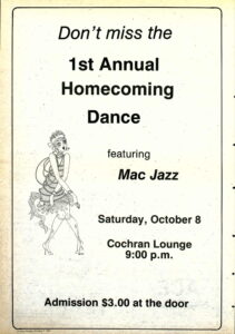 Flyer advertising homecoming in fall 1983