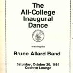 A flyer for the All-College Inaugural Dance presented by Mac Bands in Fall 1984