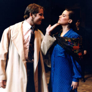 Two performers on stage in Cahoot's Macbeth 1989