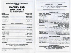 Madmen and Specialists theater program Fall 1990