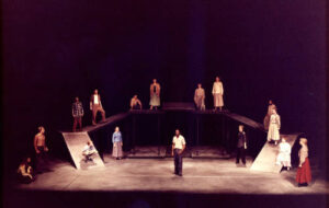 Performers on stage in State of Seige, 1990