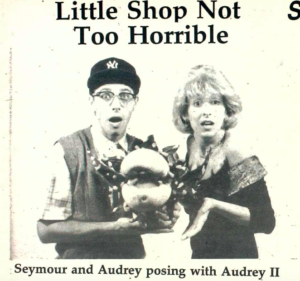 Mac Weekly 10/5/1990 article with photo of two actors in Little Shop of Horrors