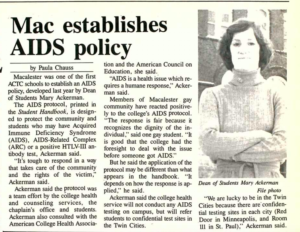 Mac Weekly 11/6/1987 article about AIDS policy