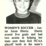 Article and photo of soccer player Jessie Ebertz, in Mac Weekly 12/8/1989