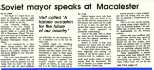 Mac Weekly 2/10/1989 article about visit by Ivan Ivanovich Indinok, Chairman of the City Council of Novosibirsk