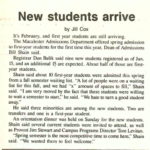 Mac Weekly 2/5/1988 article about first-year students starting in Spring for the first time