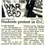 Article in Mac Weekly 2/9/1990 about students protesting in Washington, D.C. against military force in the Persian Gulf