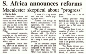 Mac Weekly 2/9/1990 article about South African reforms
