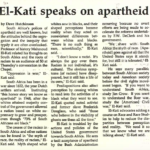 Mac Weekly 3/15/1991 article about Professor Mahmoud El-Kati speaking about apartheid