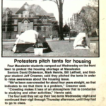 Mac Weekly 4/29/1988 article, with pcture of tents on the Old Main lawn, about student organizing around housing issues