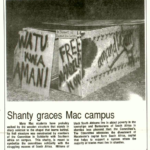 Mac Weekly 4/7/1989 article and picture about solidarity with and divestment from South Africa